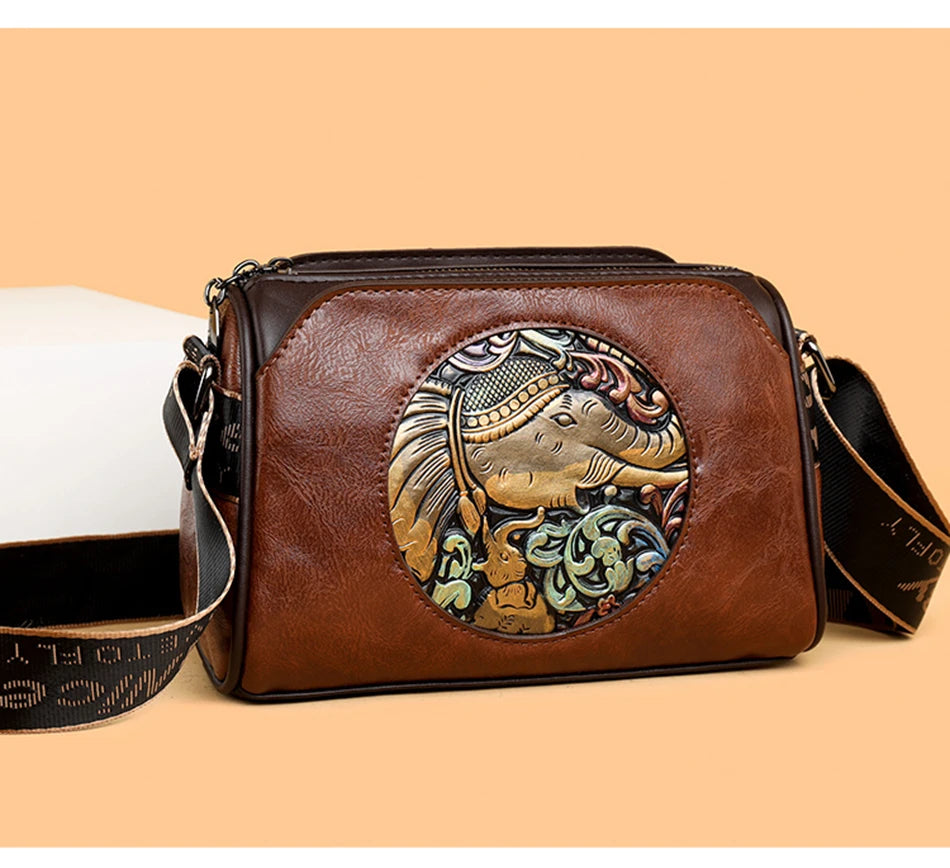 Women's Shoulder Bag Famous Brand Elephant Embroidered Female Messenger Bags Wallet High Quality Leather Girl Bolsas Sac A Main