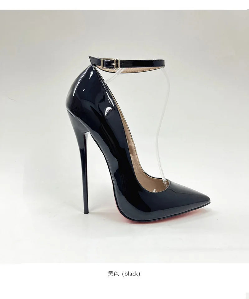 CACA 16cm Women Pumps,Men Cosplay Sexual Bed Shallow Shoes,Fetish High Heels,Pointed Toe,Ankle Strap,Size 36-46,Custom Colors