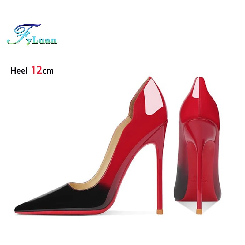 Brand New Sexy V Cut Lady Stiletto 6-12cm Multi Color Customized Fashion Pumps Red Black Gradient Pointed Toe Celebrity Shoes
