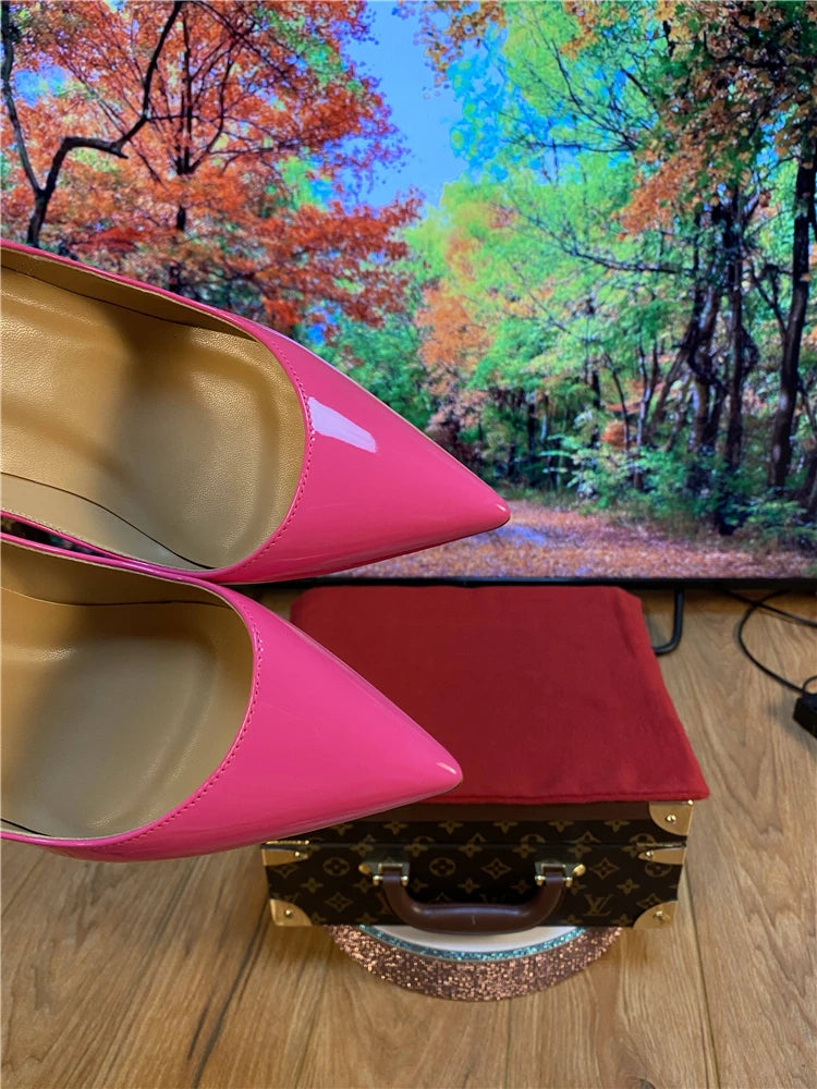 Multi color customized 12cm super high heels, nude white patent leather, sexy red sole, pointed thin single order shoes