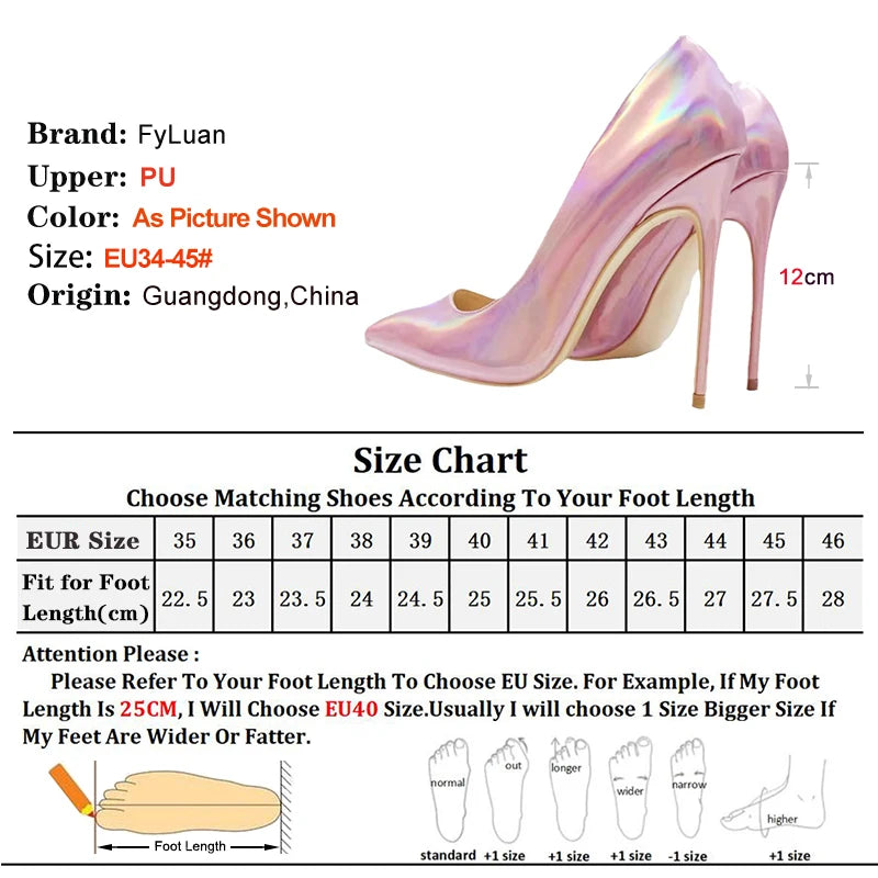 Pink 10CM 12CM High Heels Women Laser Holographic Party Dress Shoes Magical Colour Fashion Pointed Elegant Ladies Pumps Size 45