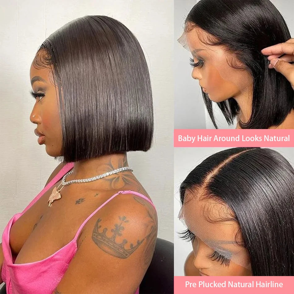 13x4 Bone Straight Bob Wig Lace Front Human Hair Wigs For Women 4x4 Short Bob Wig Lace Frontal Wig 100% Human Hair 200% Density