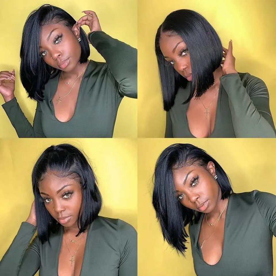 12Inch Bob Wig Human Hair 13x4 Straight Lace Front Wigs Human Hair 180% Density 15A Straight Bob Wigs For Black Women Pre Plucke