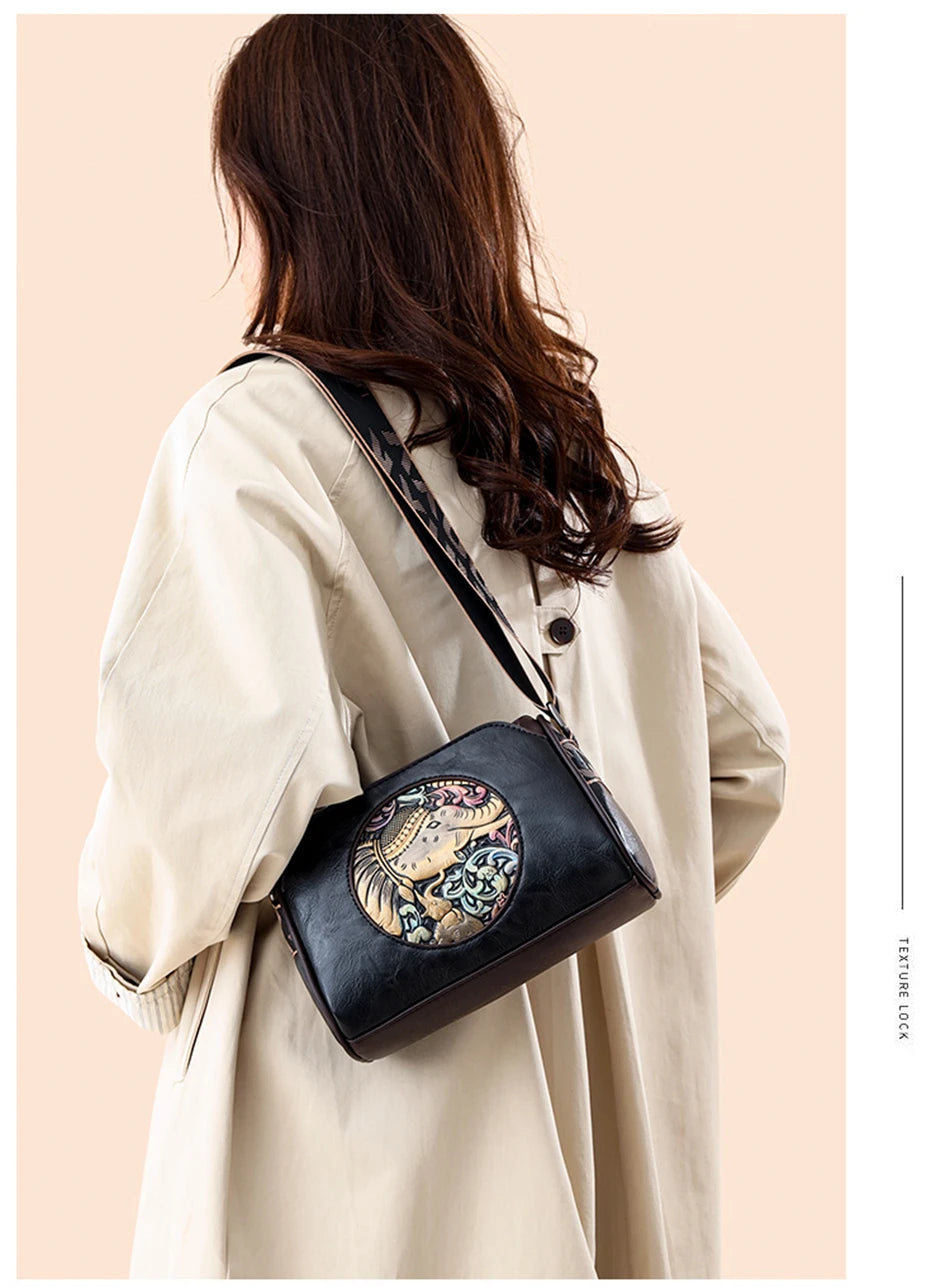 Women's Shoulder Bag Famous Brand Elephant Embroidered Female Messenger Bags Wallet High Quality Leather Girl Bolsas Sac A Main