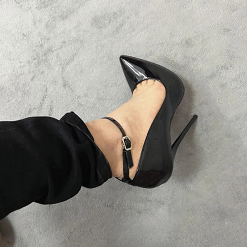 CACA 16cm Women Pumps,Men Cosplay Sexual Bed Shallow Shoes,Fetish High Heels,Pointed Toe,Ankle Strap,Size 36-46,Custom Colors