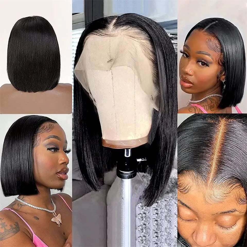 12Inch Bob Wig Human Hair 13x4 Straight Lace Front Wigs Human Hair 180% Density 15A Straight Bob Wigs For Black Women Pre Plucke