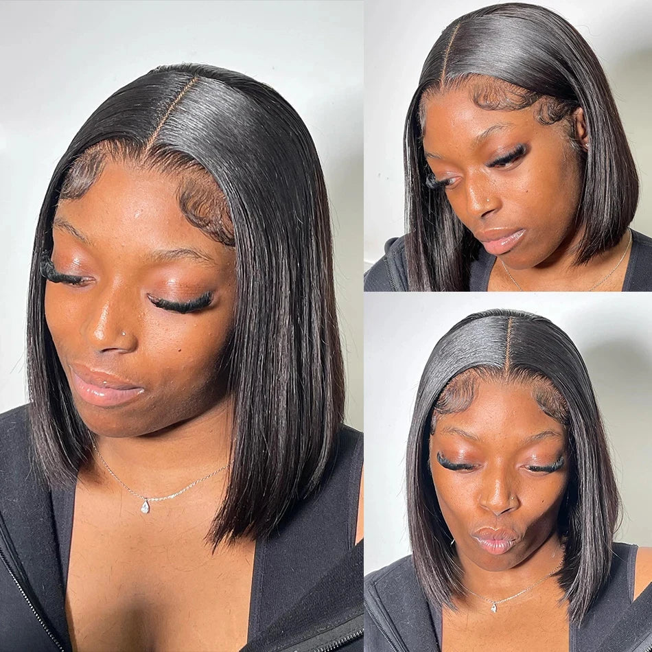 13x4 Bone Straight Bob Wig Lace Front Human Hair Wigs For Women 4x4 Short Bob Wig Lace Frontal Wig 100% Human Hair 200% Density