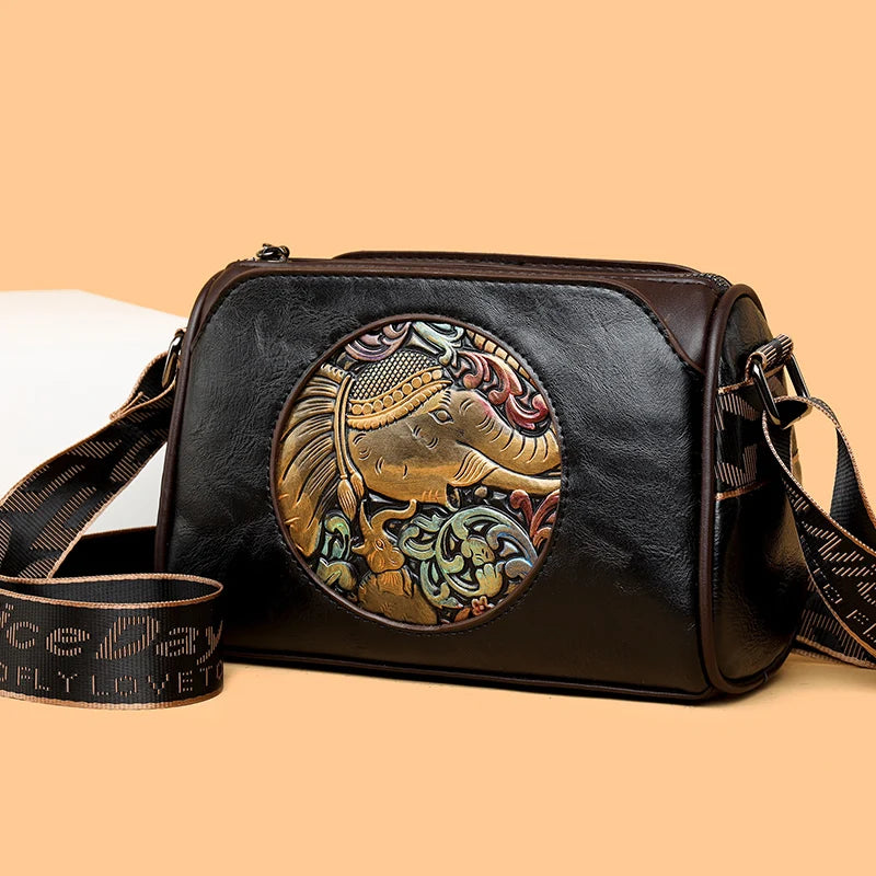 Women's Shoulder Bag Famous Brand Elephant Embroidered Female Messenger Bags Wallet High Quality Leather Girl Bolsas Sac A Main