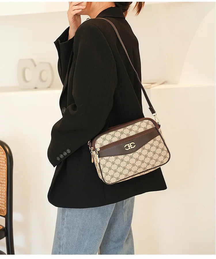 2024 Fashionable Printed Women's Bag Middle-aged Mother's Practical Multi-layer Crossbody Bag Summer New Shoulder Tote Purse