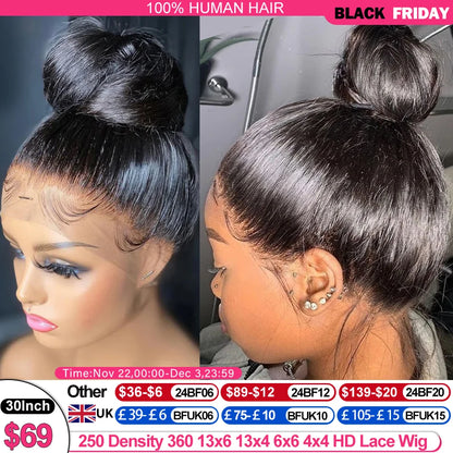 250 Density 360 Full Hd Lace Front Human Hair Wig 13X6 Straight Frontal Wigs For Women Pre Plucked Glueless Wig Ready To Wear