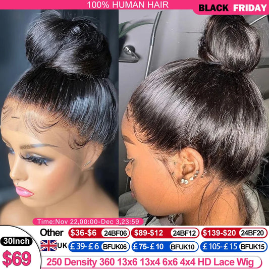 250 Density 360 Full Hd Lace Front Human Hair Wig 13X6 Straight Frontal Wigs For Women Pre Plucked Glueless Wig Ready To Wear