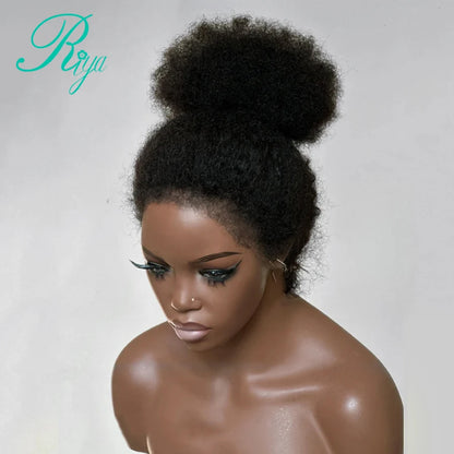 Afro Curly 13x4 Lace Frontal Wig With 4c Edges Mongolian Curly Human Hair Wigs For Black Women Brazilian Wig With Bleached Knots