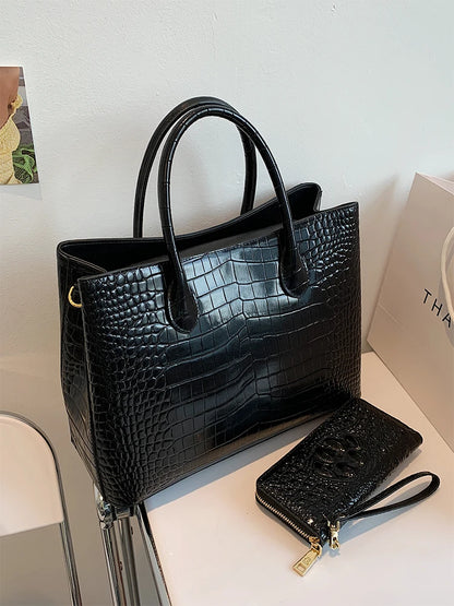 2024 New Crocodile Leather Women's Handbag Tote Bag Large Capacity Shoulder Messenger Bag Commuter Luxury Fashion Portable Bags