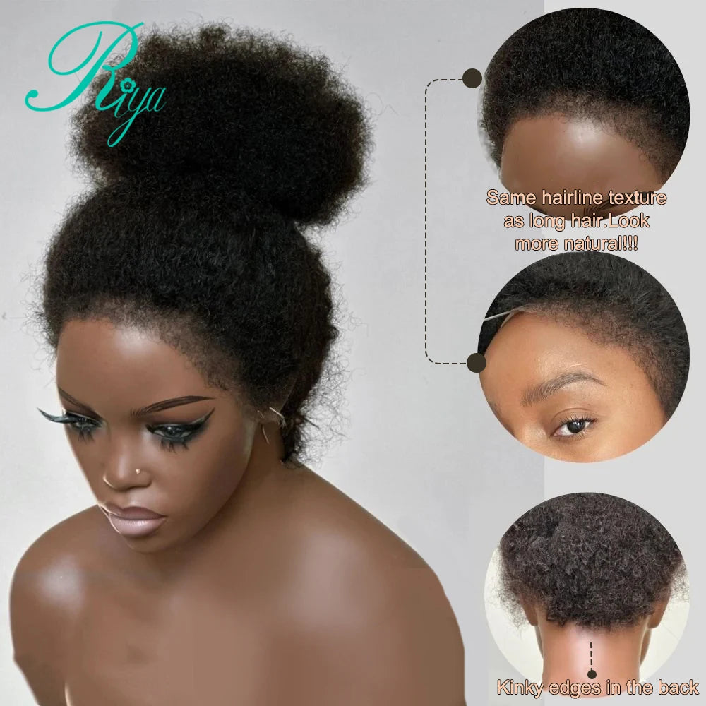 Afro Curly 13x4 Lace Frontal Wig With 4c Edges Mongolian Curly Human Hair Wigs For Black Women Brazilian Wig With Bleached Knots