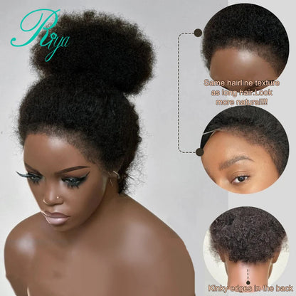 Afro Curly 13x4 Lace Frontal Wig With 4c Edges Mongolian Curly Human Hair Wigs For Black Women Brazilian Wig With Bleached Knots
