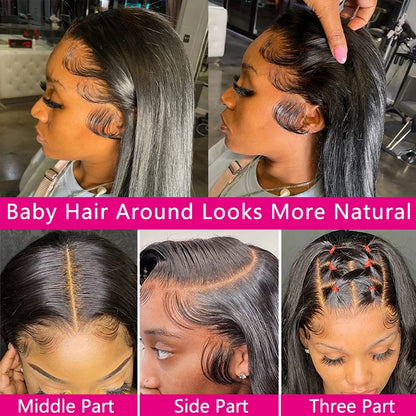 30 40 Inch Bone Straight 13x6 HD Lace Frontal Wigs Pre Plucked Brazilian Transparent Lace Front Human Hair For Women 250 Density
