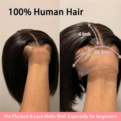 13x4 Bone Straight Bob Wig Lace Front Human Hair Wigs For Women 4x4 Short Bob Wig Lace Frontal Wig 100% Human Hair 200% Density