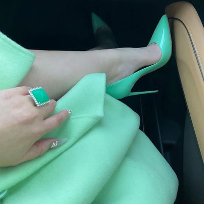 Multi color customized 12cm super high heels, nude white patent leather, sexy red sole, pointed thin single order shoes