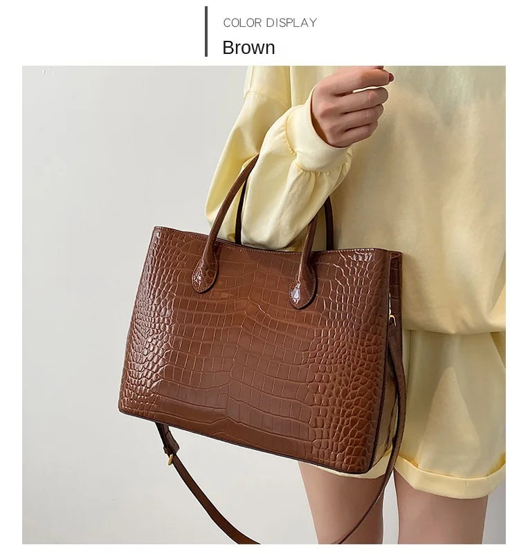 2024 New Crocodile Leather Women's Handbag Tote Bag Large Capacity Shoulder Messenger Bag Commuter Luxury Fashion Portable Bags