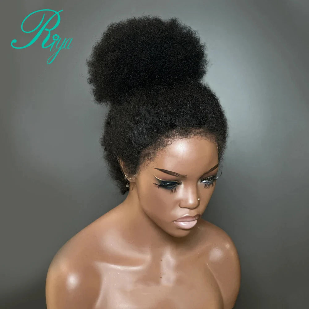 Afro Curly 13x4 Lace Frontal Wig With 4c Edges Mongolian Curly Human Hair Wigs For Black Women Brazilian Wig With Bleached Knots