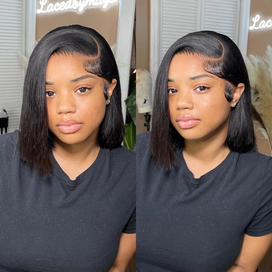 13x4 Bone Straight Bob Wig Lace Front Human Hair Wigs For Women 4x4 Short Bob Wig Lace Frontal Wig 100% Human Hair 200% Density