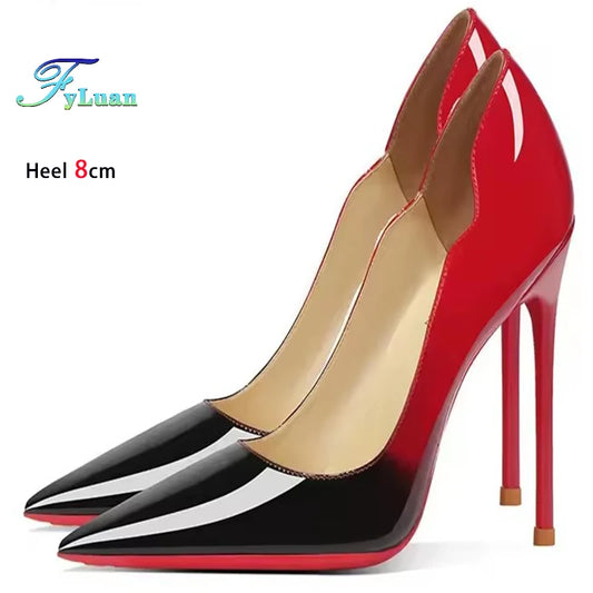Brand New Sexy V Cut Lady Stiletto 6-12cm Multi Color Customized Fashion Pumps Red Black Gradient Pointed Toe Celebrity Shoes