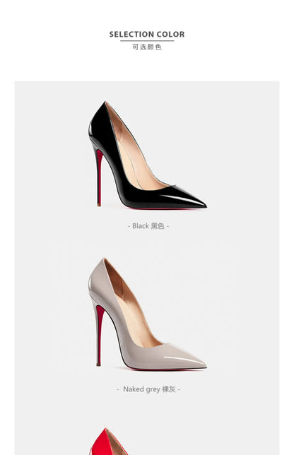 Women's heels 2025 trend Leather Luxury Pumps Red Bottom Pointed Toe High Heels Elegant Stiletto Party Ladies Shoes Woman 12cm