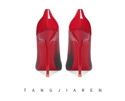 Brand New Sexy V Cut Lady Stiletto 6-12cm Multi Color Customized Fashion Pumps Red Black Gradient Pointed Toe Celebrity Shoes