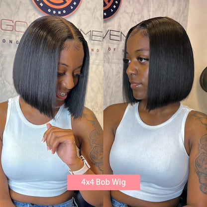 13x4 Bone Straight Bob Wig Lace Front Human Hair Wigs For Women 4x4 Short Bob Wig Lace Frontal Wig 100% Human Hair 200% Density