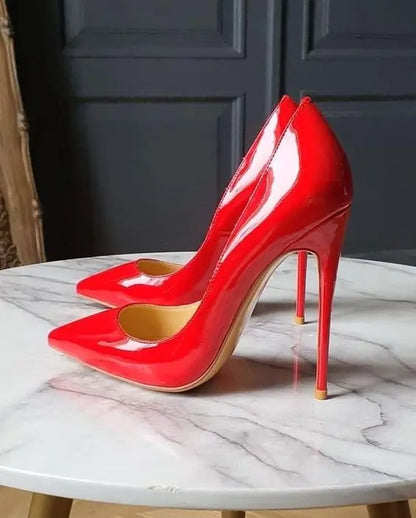 UVRCOS 12cm Yellow Orange Pointed Toe Pumps Stiletto Heels Patent Leather Shallow Dress Shoes Women Sexy Party Heels Red Blue