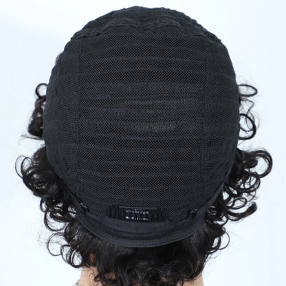 Sleek Short Pixie Afro Kinky Curly Wigs for Black Women Glueless Natural Brown Bob Wig With Bangs Brazilian Human Hair Wigs