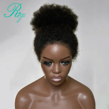 Afro Curly 13x4 Lace Frontal Wig With 4c Edges Mongolian Curly Human Hair Wigs For Black Women Brazilian Wig With Bleached Knots