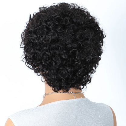 Sleek Short Pixie Afro Kinky Curly Wigs for Black Women Glueless Natural Brown Bob Wig With Bangs Brazilian Human Hair Wigs