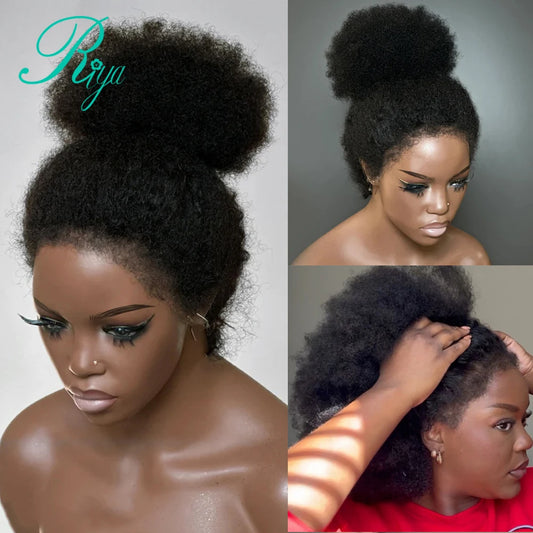 Afro Curly 13x4 Lace Frontal Wig With 4c Edges Mongolian Curly Human Hair Wigs For Black Women Brazilian Wig With Bleached Knots
