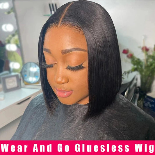Wear And Go Glueless Bob Wig Lace Front Human Hair Wigs Short PrePlucked Straight 13x4 HDTransparent Lace Frontal Wig Bob OnSale
