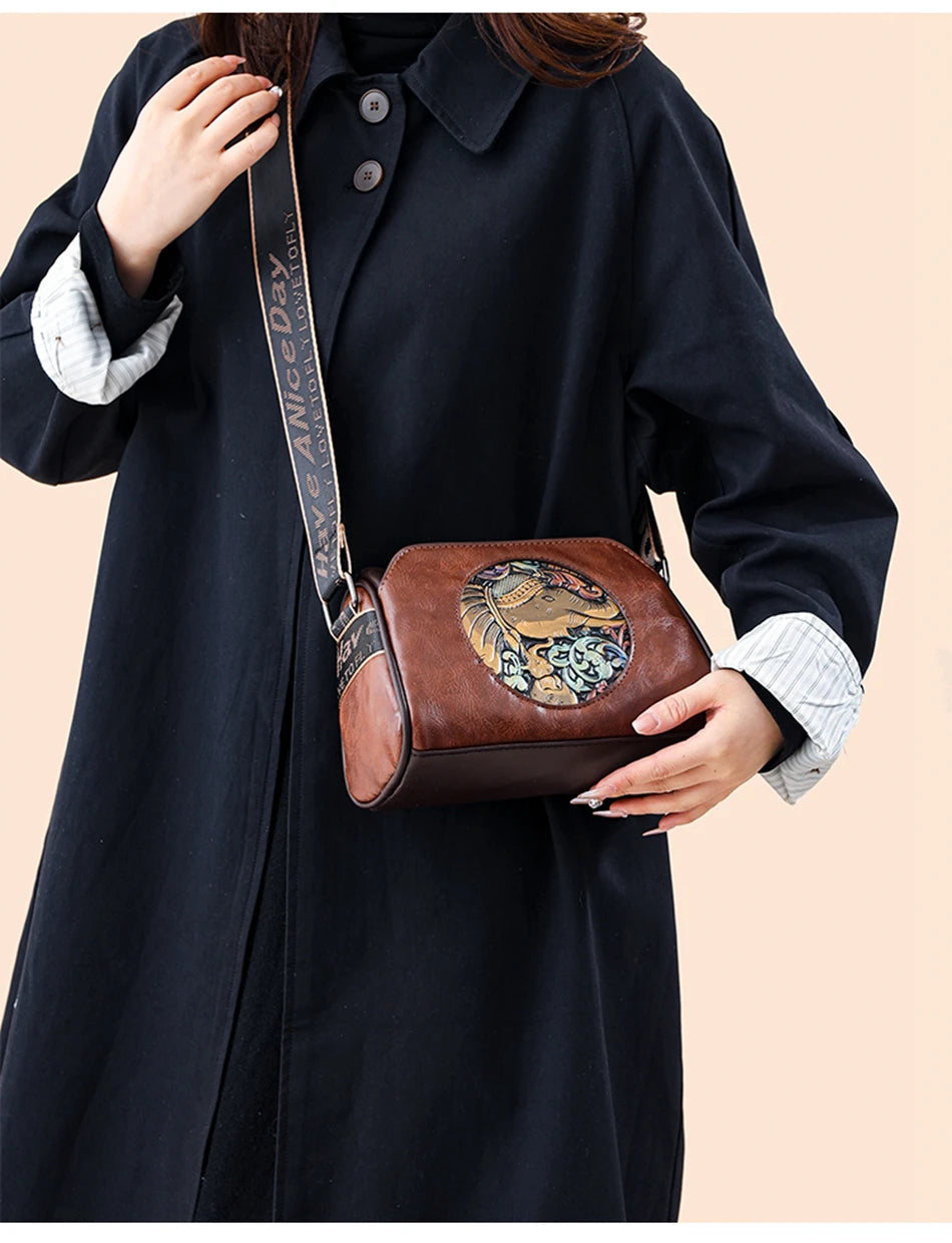 Women's Shoulder Bag Famous Brand Elephant Embroidered Female Messenger Bags Wallet High Quality Leather Girl Bolsas Sac A Main