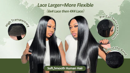 30 inch Glueless Wigs Human Hair Ready To Wear 6X4 Brazilian Straight HD Lace Front Human Hair Wig 100% Human Hair Wigs Glueless