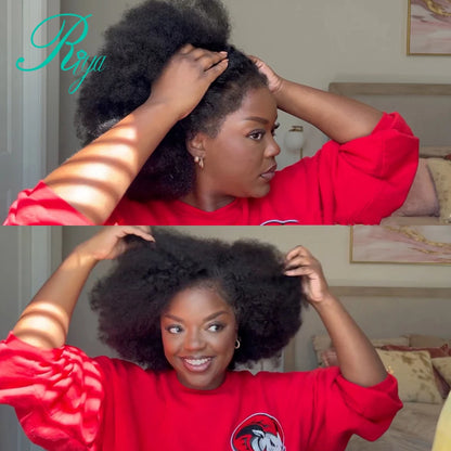 Afro Curly 13x4 Lace Frontal Wig With 4c Edges Mongolian Curly Human Hair Wigs For Black Women Brazilian Wig With Bleached Knots