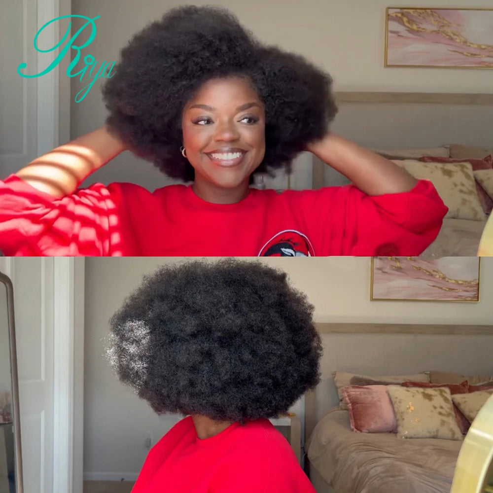 Afro Curly 13x4 Lace Frontal Wig With 4c Edges Mongolian Curly Human Hair Wigs For Black Women Brazilian Wig With Bleached Knots